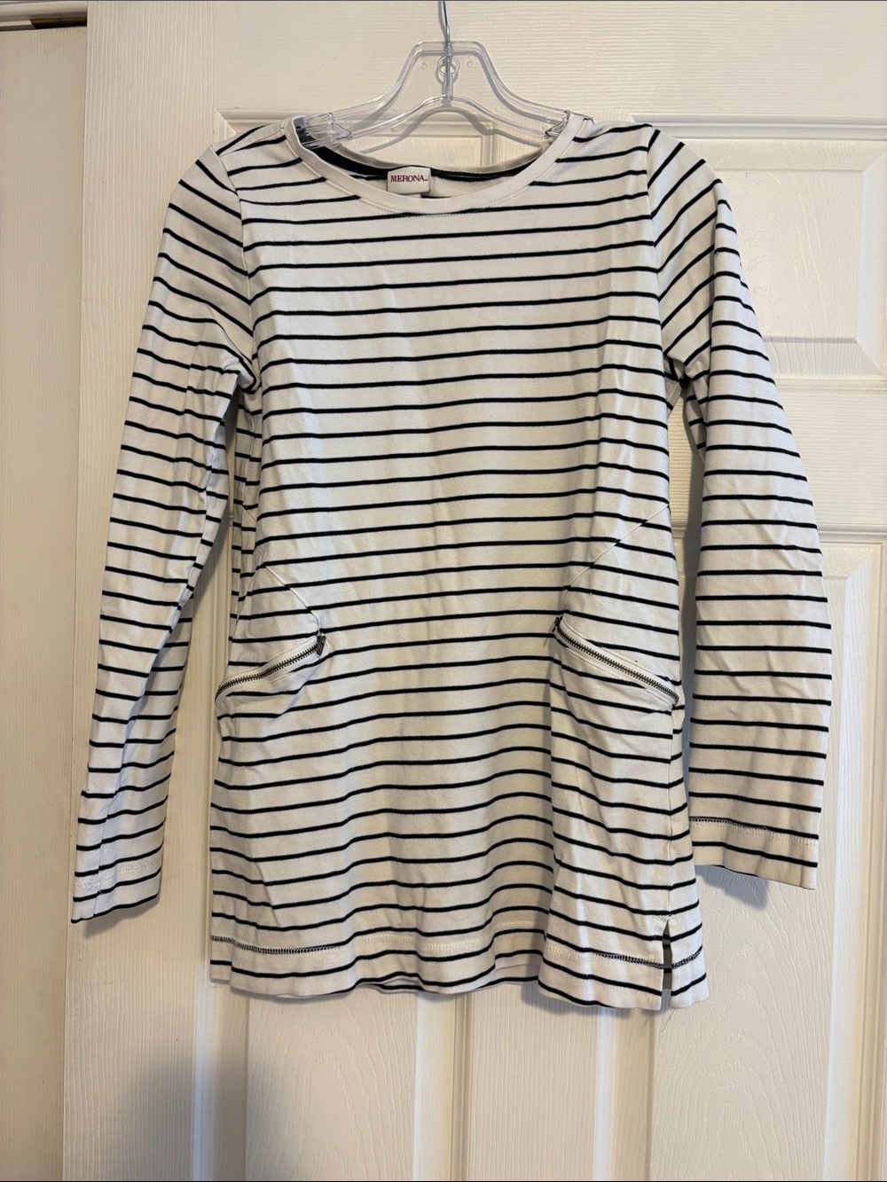 Merona White and Black Striped Long Sleeve Tee